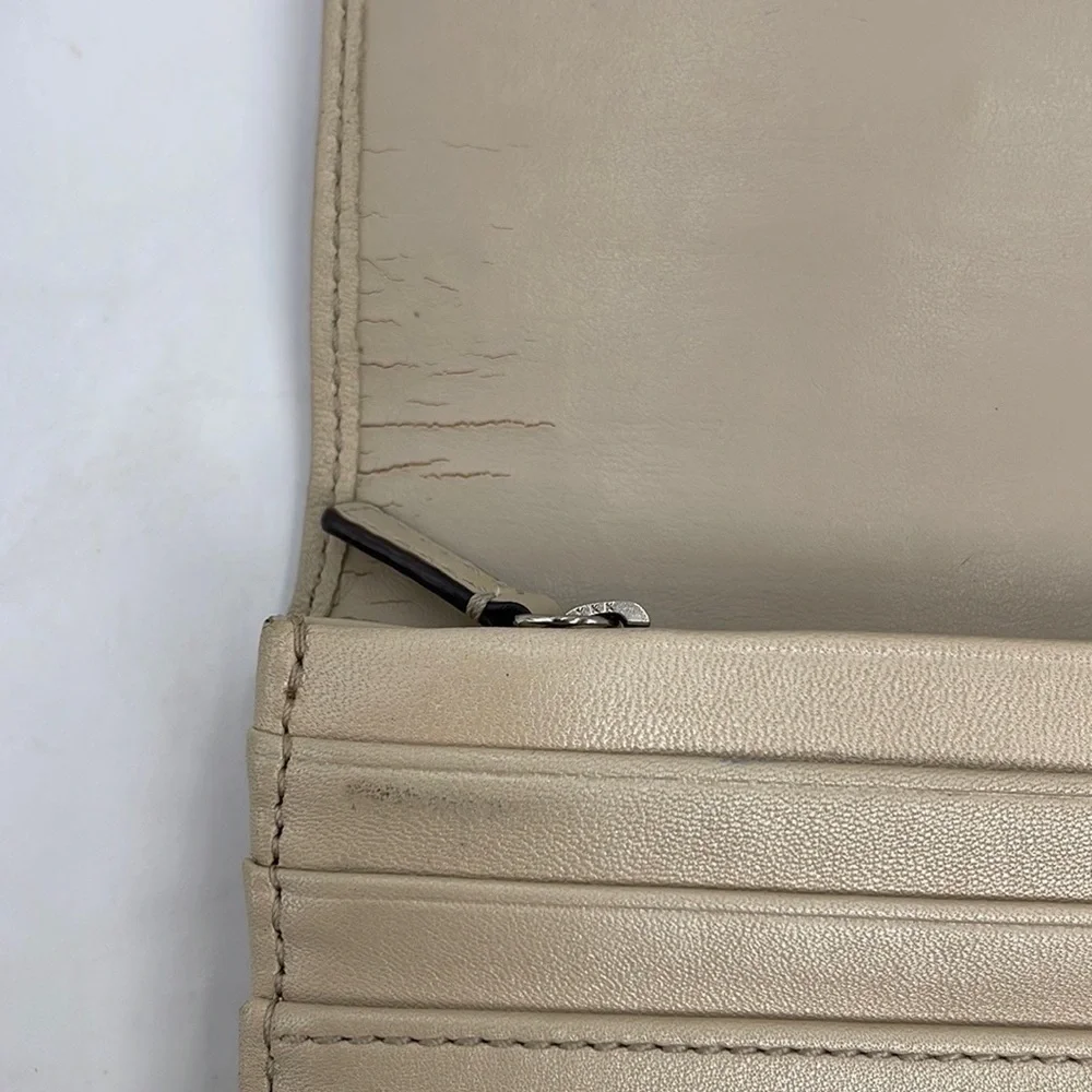 Coach Long Envelope Clutch Wallet  Beige Leather Large Fancy Snap Clasp